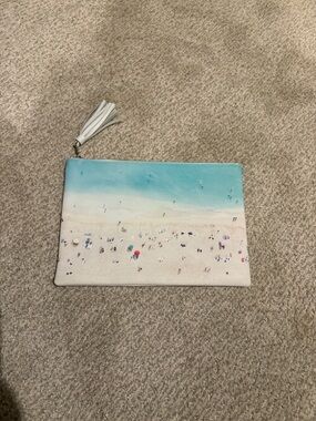Gray Malin Turquoise Beach Print Leather Clutch with Tassel